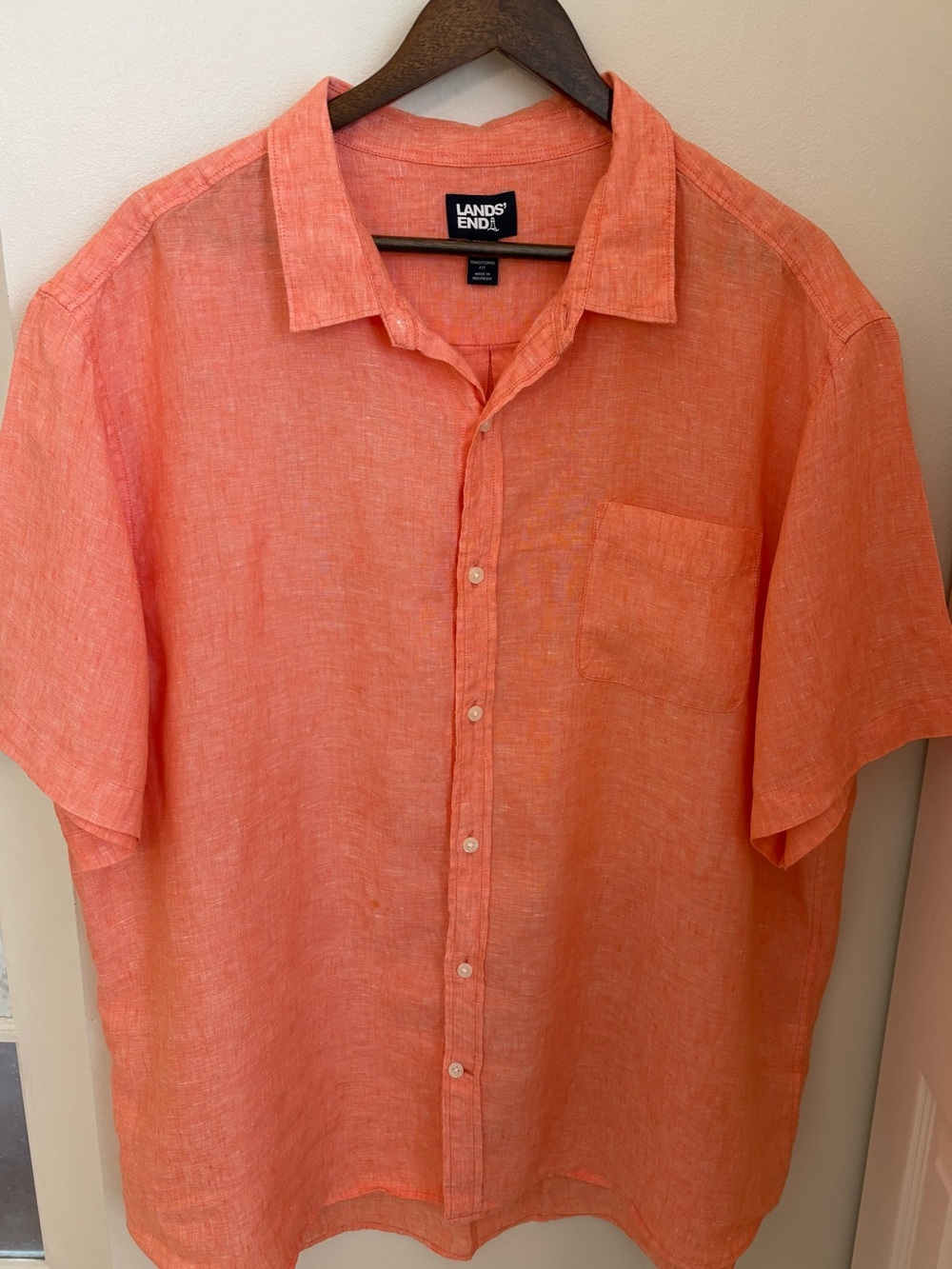 Lands' End 100% Linen OEKO-TEX Men's Button-Down Shirt - Coral/Orange Sz:XXL